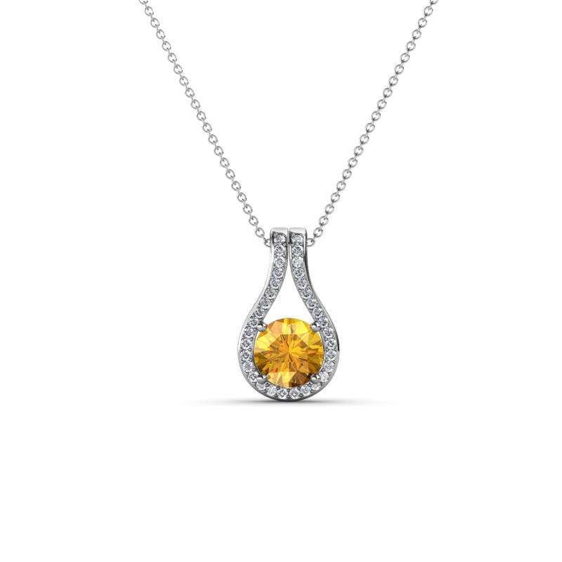 Lauren 4.00 mm Round Citrine and Diamond Accent Teardrop Pendant Necklace 