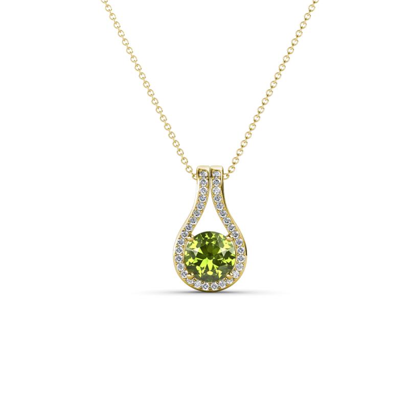 Lauren 4.00 mm Round Peridot and Diamond Accent Teardrop Pendant Necklace 