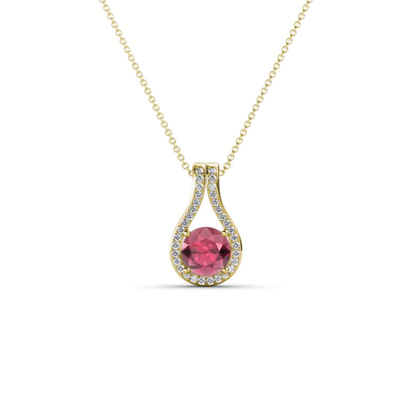 Lauren 4.00 mm Round Rhodolite Garnet and Diamond Accent Teardrop Pendant Necklace 
