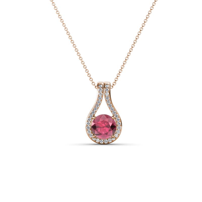 Lauren 4.00 mm Round Rhodolite Garnet and Diamond Accent Teardrop Pendant Necklace 