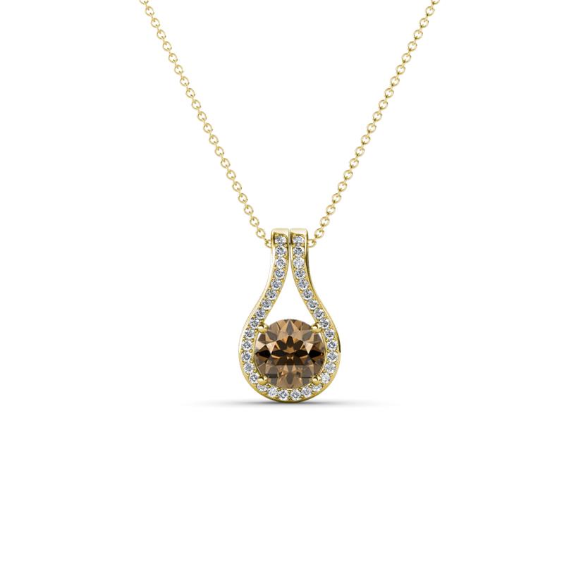 Lauren 4.00 mm Round Smoky Quartz and Diamond Accent Teardrop Pendant Necklace 