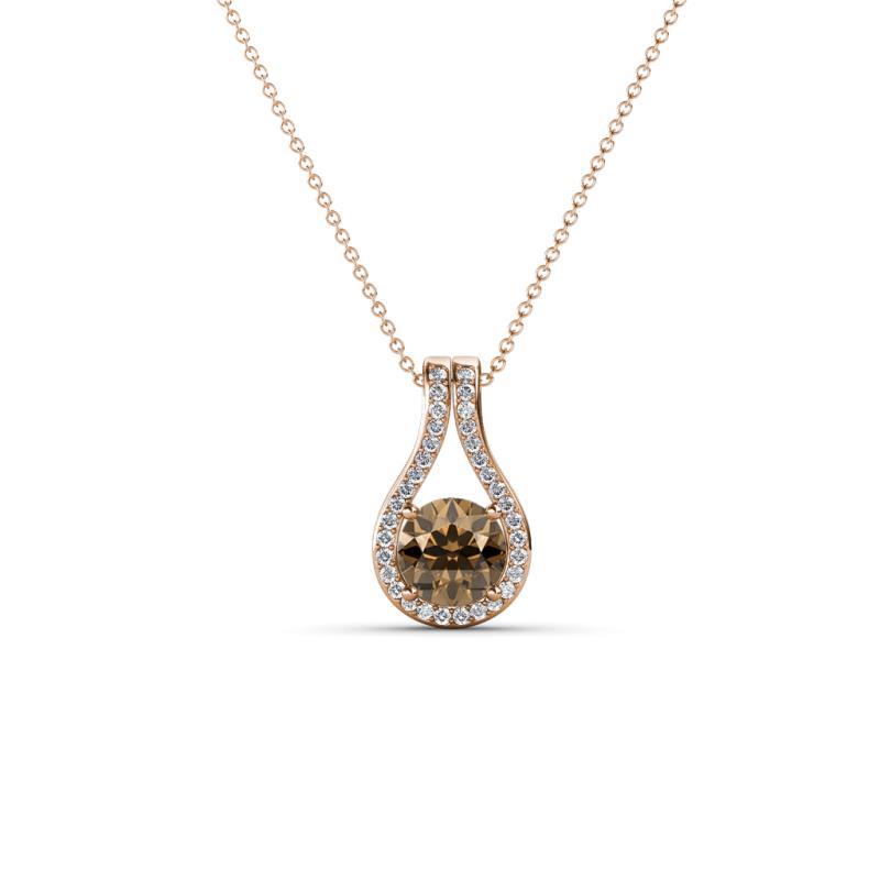 Lauren 4.00 mm Round Smoky Quartz and Diamond Accent Teardrop Pendant Necklace 