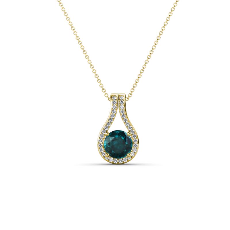 Lauren 4.00 mm Round London Blue Topaz and Diamond Accent Teardrop Pendant Necklace 