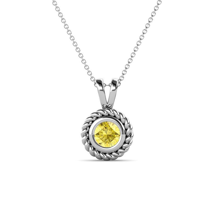 Juliya 5.00 mm Round Yellow Sapphire Rope Edge Bezel Set Solitaire Pendant Necklace 