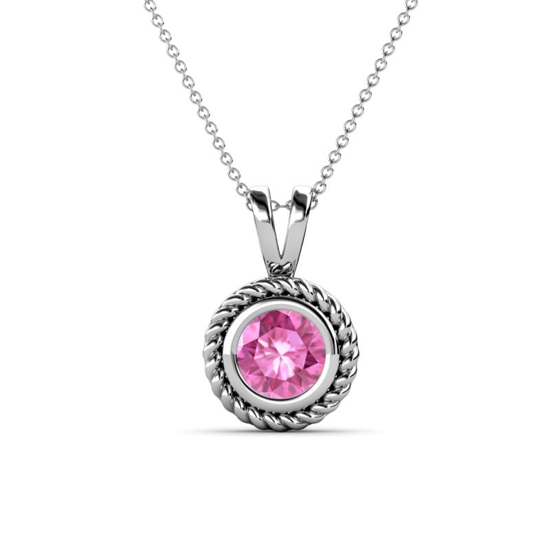 Juliya 6.00 mm Round Pink Sapphire Rope Edge Bezel Set Solitaire Pendant Necklace 