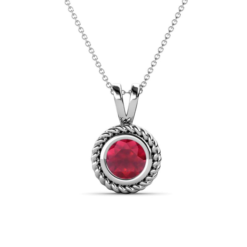 Juliya 6.00 mm Round Ruby Rope Edge Bezel Set Solitaire Pendant Necklace 