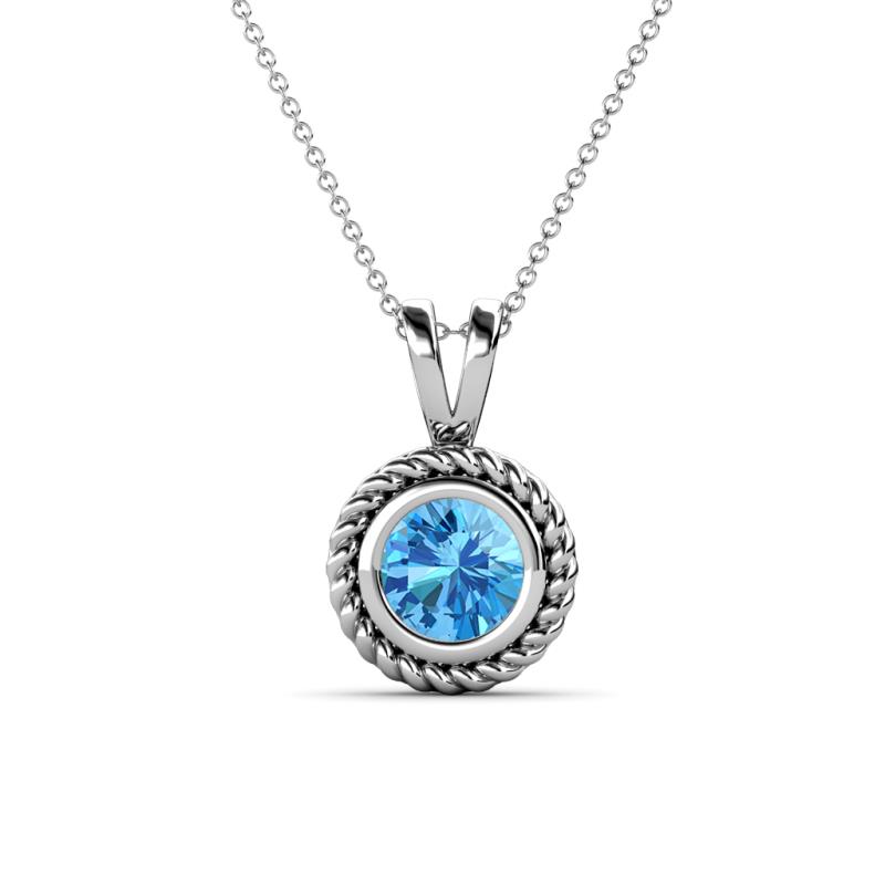 Juliya 6.50 mm Round Blue Topaz Rope Edge Bezel Set Solitaire Pendant Necklace 