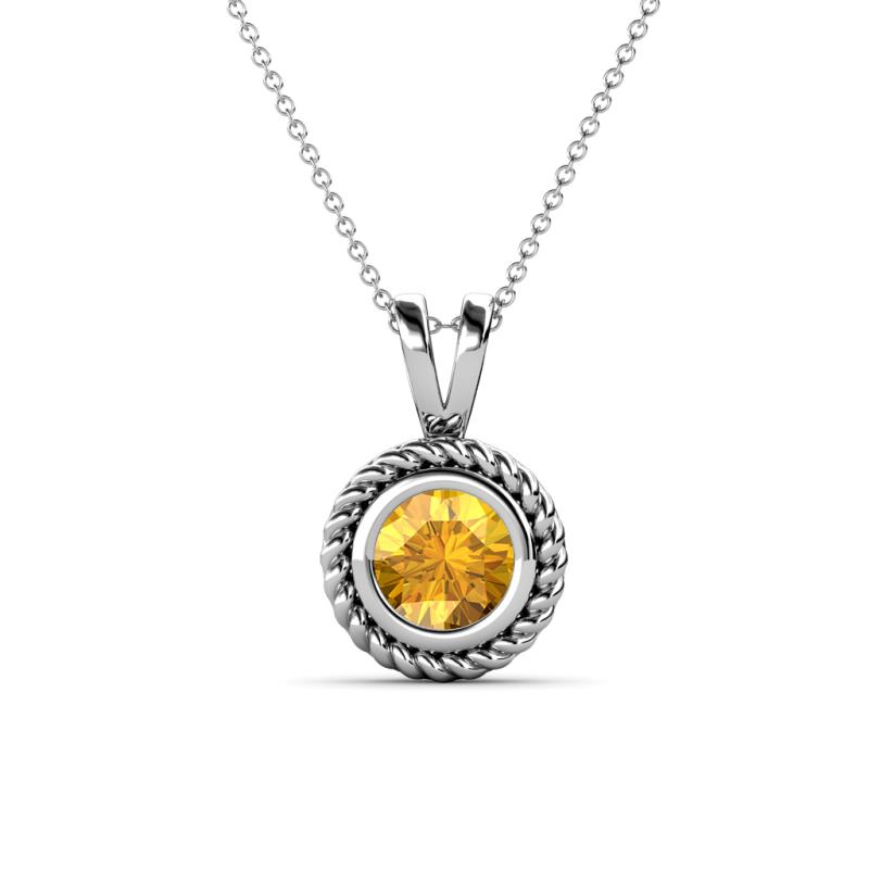 Juliya 6.50 mm Round Citrine Rope Edge Bezel Set Solitaire Pendant Necklace 