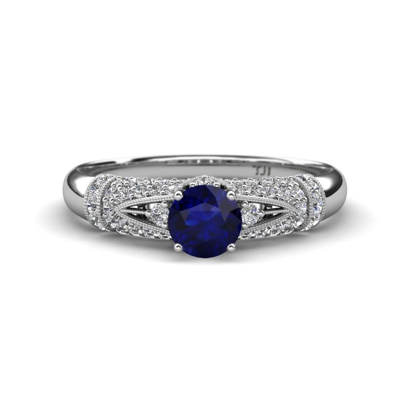 Shirlyn 1.72 ctw Classic Blue Sapphire Accented Lab Grown Diamonds Solitaire Plus Engagement Ring 