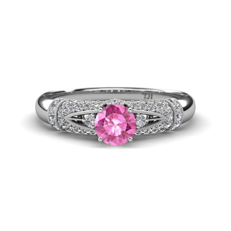 Shirlyn 1.52 ctw Classic Pink Sapphire Accented Lab Grown Diamonds Solitaire Plus Engagement Ring 