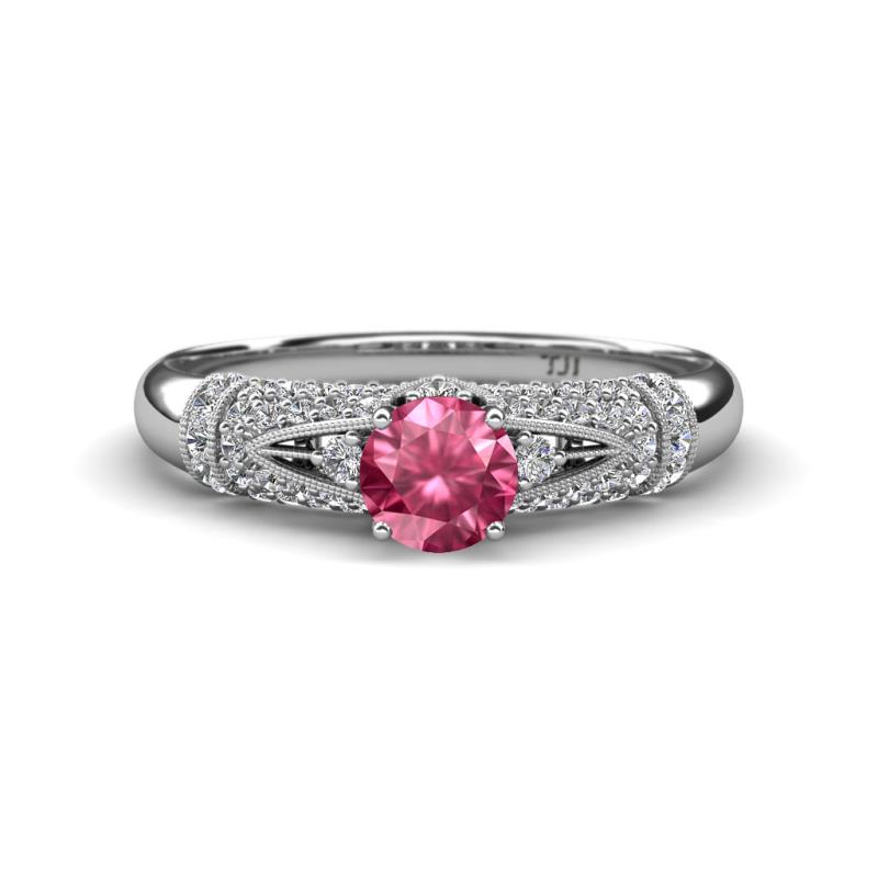 Shirlyn 1.44 ctw Classic Pink Tourmaline Accented Lab Grown Diamonds Solitaire Plus Engagement Ring 