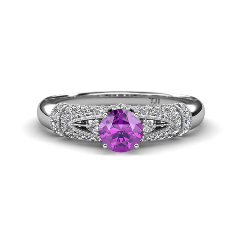 Shirlyn 1.44 ctw Classic Amethyst Accented Lab Grown Diamonds Solitaire Plus Engagement Ring 
