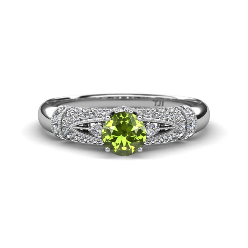 Shirlyn 1.67 ctw Classic Peridot Accented Lab Grown Diamonds Solitaire Plus Engagement Ring 