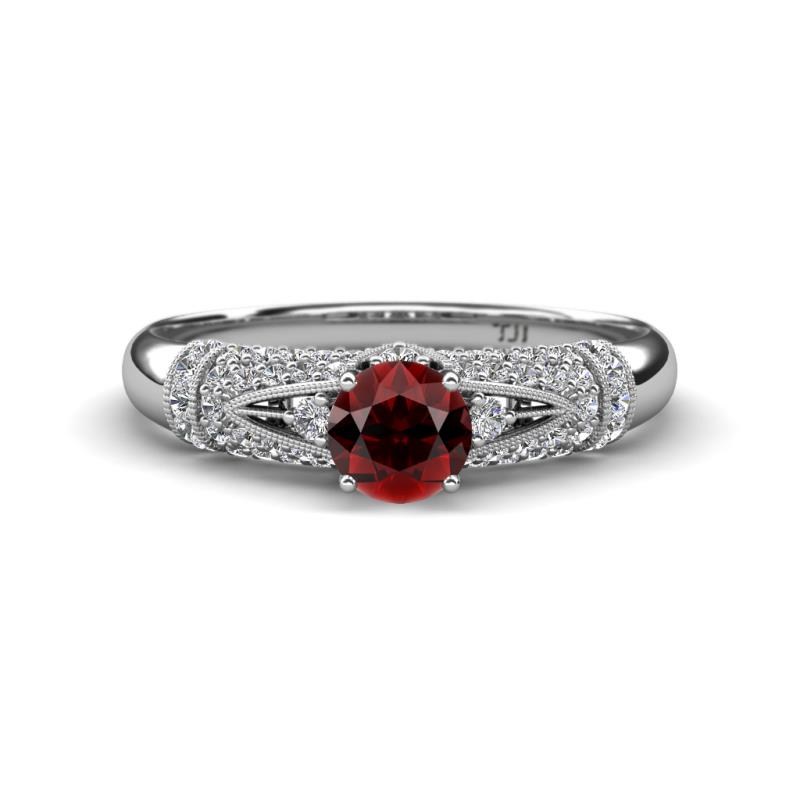 Shirlyn 1.62 ctw Classic Red Garnet Accented Lab Grown Diamonds Solitaire Plus Engagement Ring 