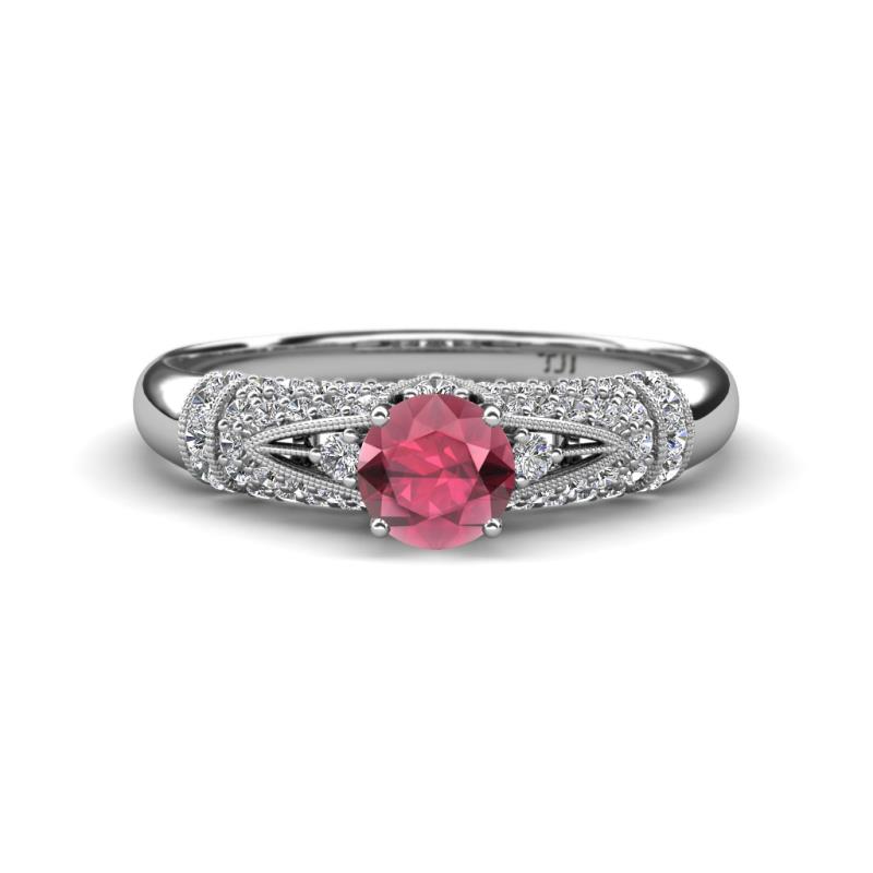 Shirlyn 1.57 ctw Classic Rhodolite Garnet Accented Lab Grown Diamonds Solitaire Plus Engagement Ring 