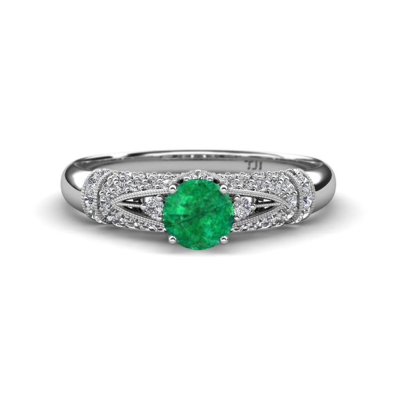 Shirlyn 1.37 ctw Classic Emerald Accented Lab Grown Diamonds Solitaire Plus Engagement Ring 