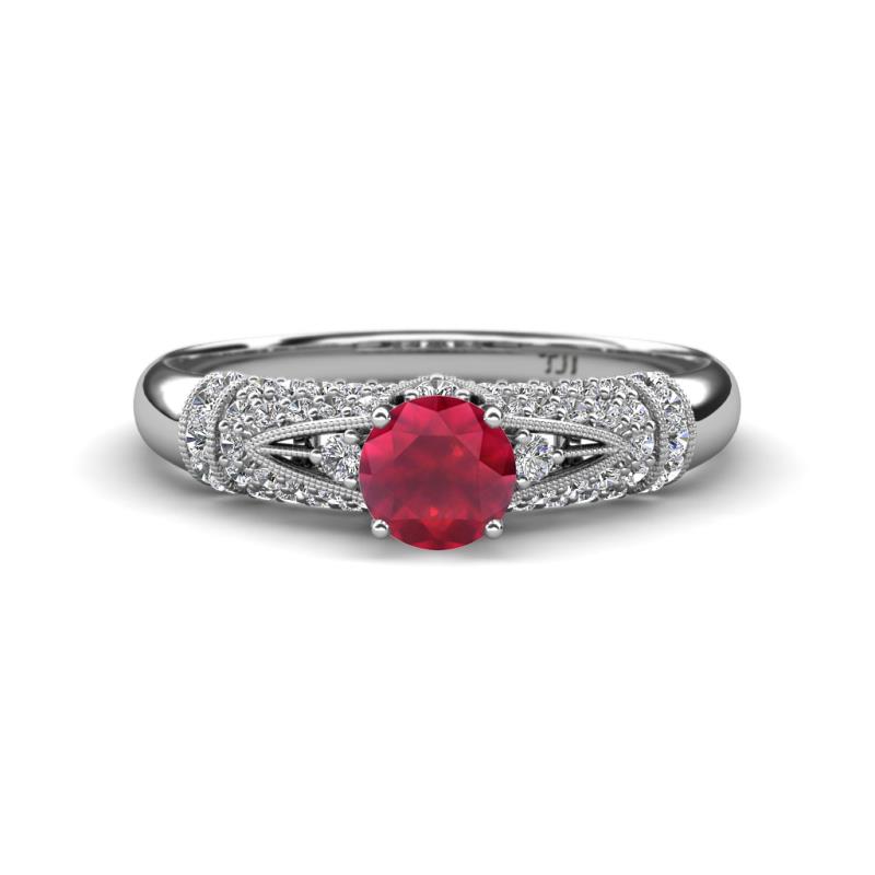 Shirlyn 1.52 ctw Classic Ruby Accented Lab Grown Diamonds Solitaire Plus Engagement Ring 