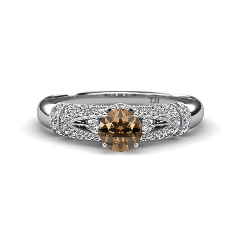 Shirlyn 1.57 ctw Classic Smoky Quartz Accented Lab Grown Diamonds Solitaire Plus Engagement Ring 