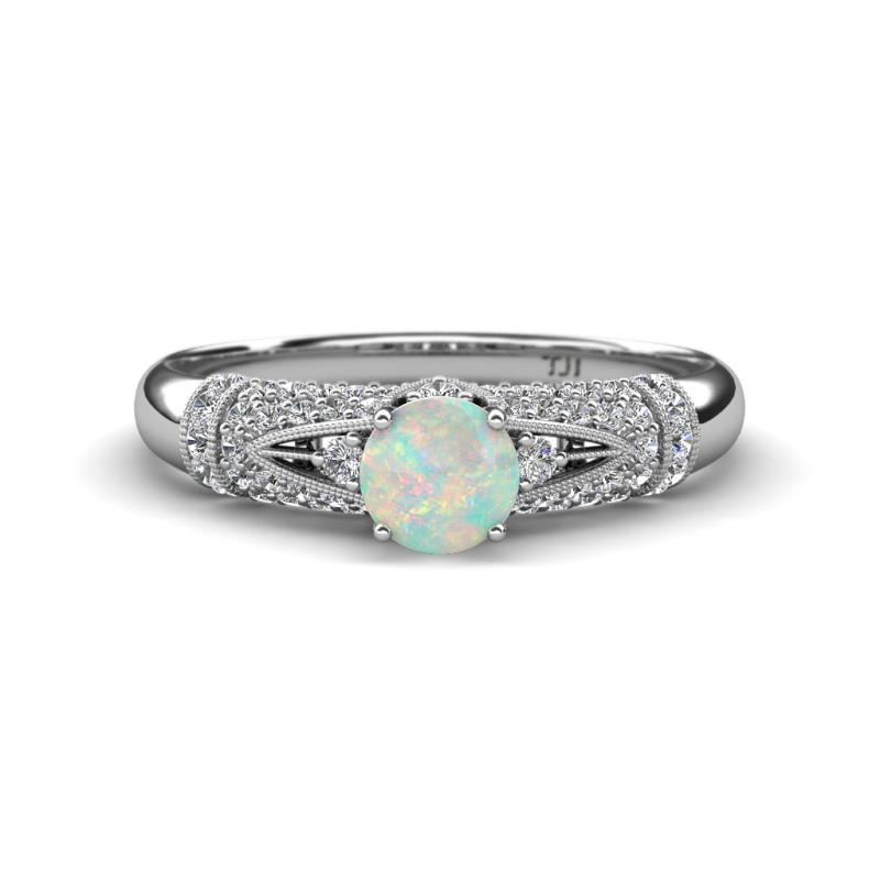 Shirlyn 0.97 ctw Classic Opal Accented Lab Grown Diamonds Solitaire Plus Engagement Ring 