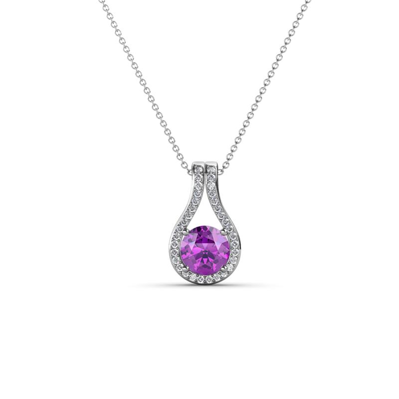 Lauren 4.00 mm Round Amethyst and Diamond Accent Teardrop Pendant Necklace 