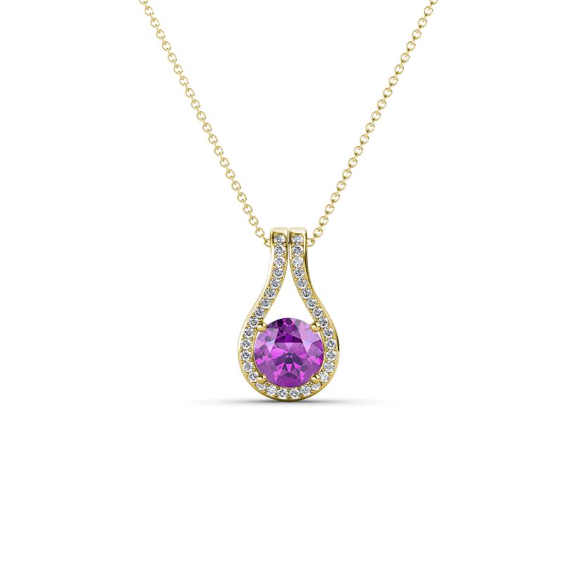 Lauren 4.00 mm Round Amethyst and Diamond Accent Teardrop Pendant Necklace 