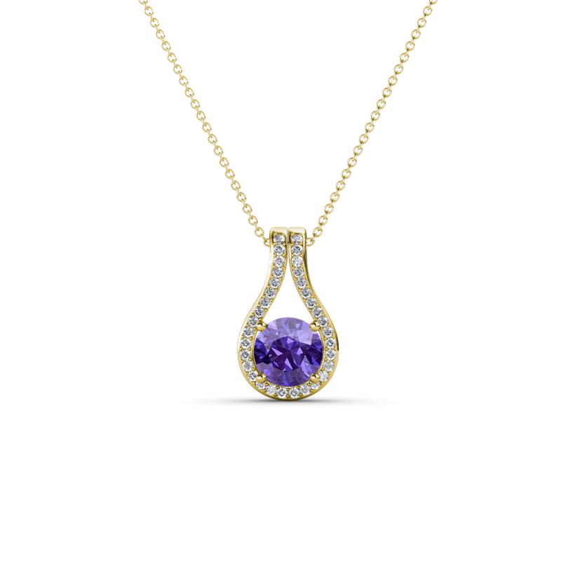 Lauren 4.00 mm Round Iolite and Diamond Accent Teardrop Pendant Necklace 