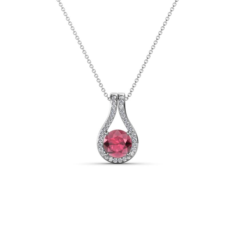 Lauren 4.00 mm Round Rhodolite Garnet and Diamond Accent Teardrop Pendant Necklace 
