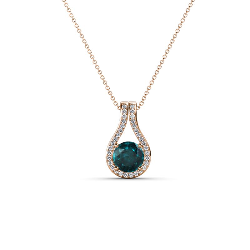Lauren 4.00 mm Round London Blue Topaz and Diamond Accent Teardrop Pendant Necklace 