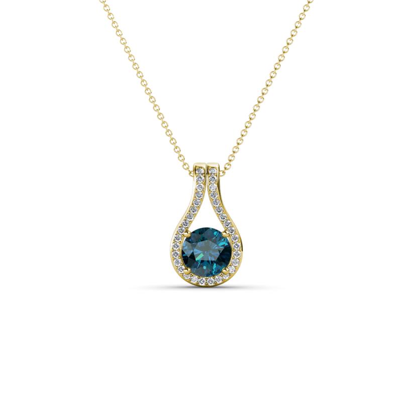 Lauren 4.00 mm Round Blue Diamond and White Diamond Accent Teardrop Pendant Necklace 