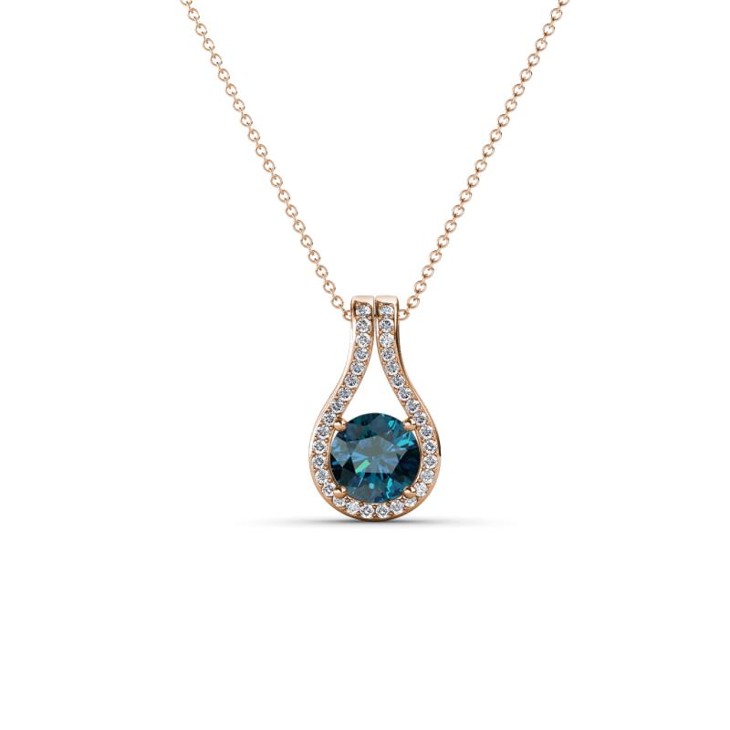 Lauren 4.00 mm Round Blue Diamond and White Diamond Accent Teardrop Pendant Necklace 