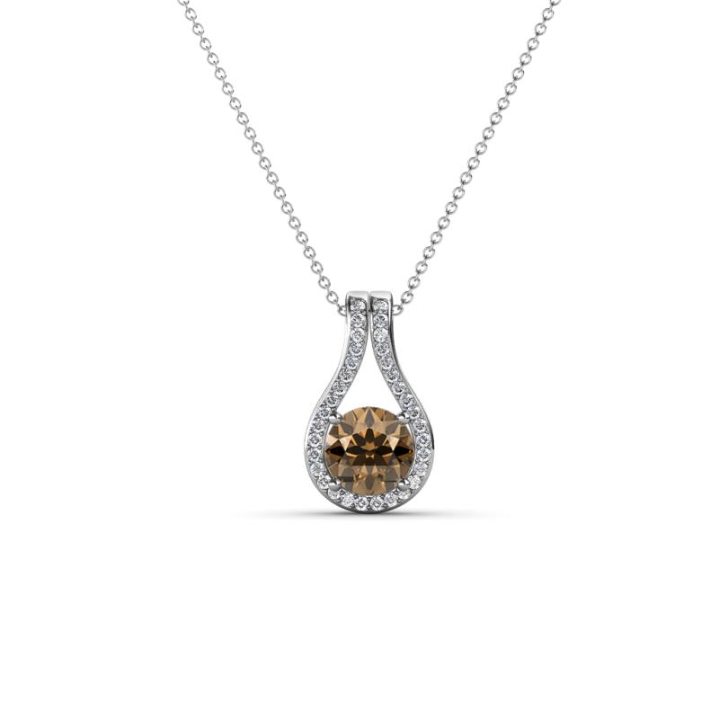 Lauren 4.00 mm Round Smoky Quartz and Diamond Accent Teardrop Pendant Necklace 