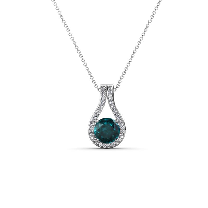 Lauren 4.00 mm Round London Blue Topaz and Diamond Accent Teardrop Pendant Necklace 