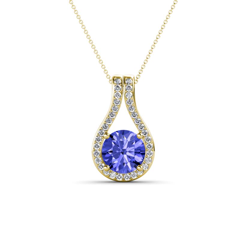Lauren 6.50 mm Round Tanzanite and Diamond Accent Teardrop Pendant Necklace 