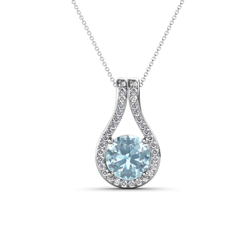 Lauren 6.50 mm Round Aquamarine and Diamond Accent Teardrop Pendant Necklace 