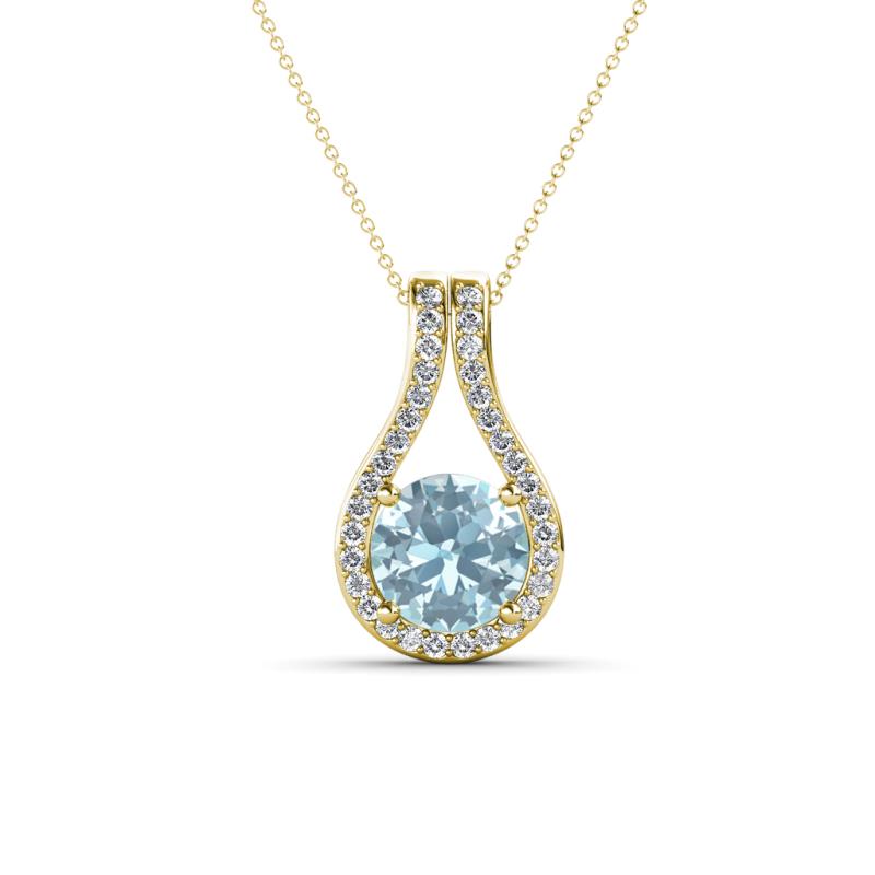 Lauren 6.50 mm Round Aquamarine and Diamond Accent Teardrop Pendant Necklace 