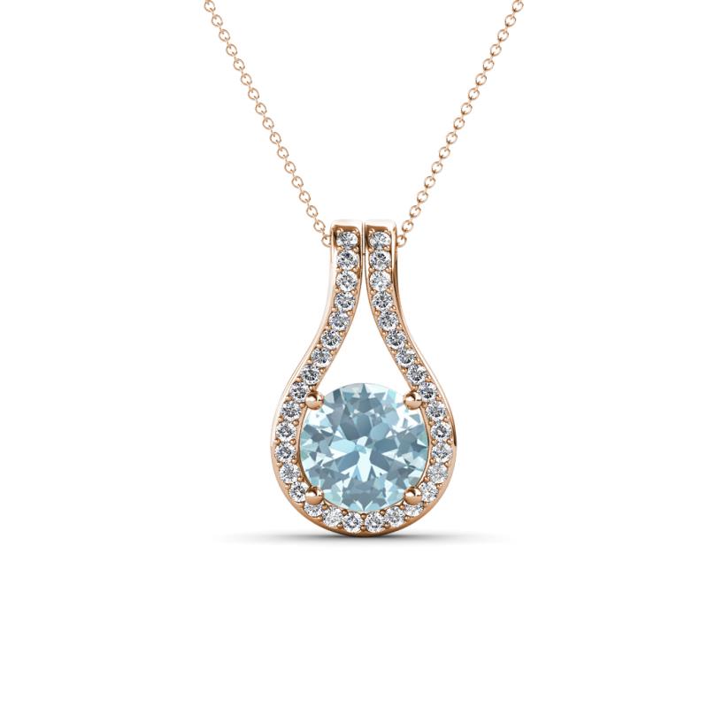 Lauren 6.50 mm Round Aquamarine and Diamond Accent Teardrop Pendant Necklace 
