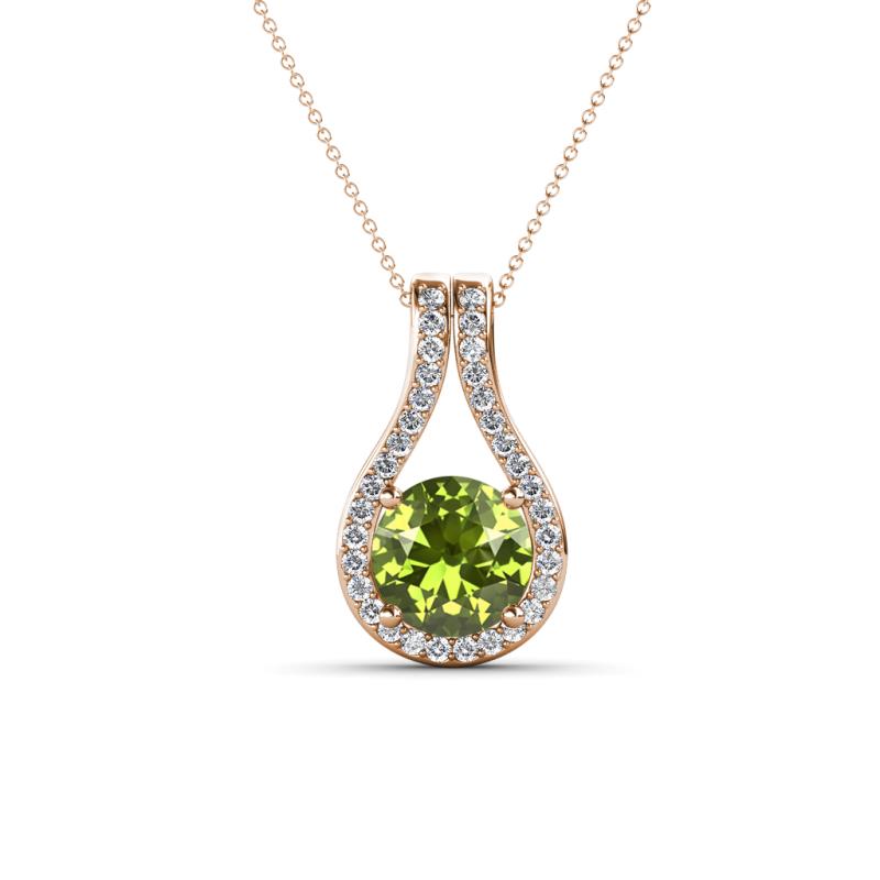 Lauren 6.50 mm Round Peridot and Diamond Accent Teardrop Pendant Necklace 
