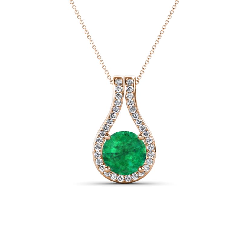 Lauren 6.00 mm Round Emerald and Diamond Accent Teardrop Pendant Necklace 