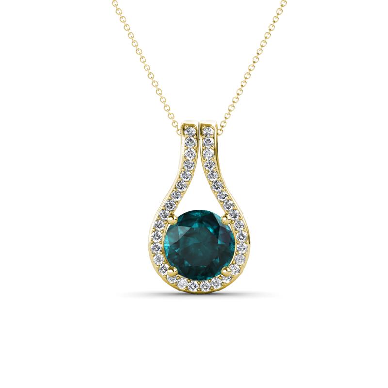 Lauren 6.50 mm Round London Blue Topaz and Diamond Accent Teardrop Pendant Necklace 