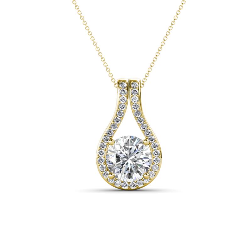 Lauren 6.50 mm Round Forever Brilliant Moissanite and Diamond Accent Teardrop Pendant Necklace 