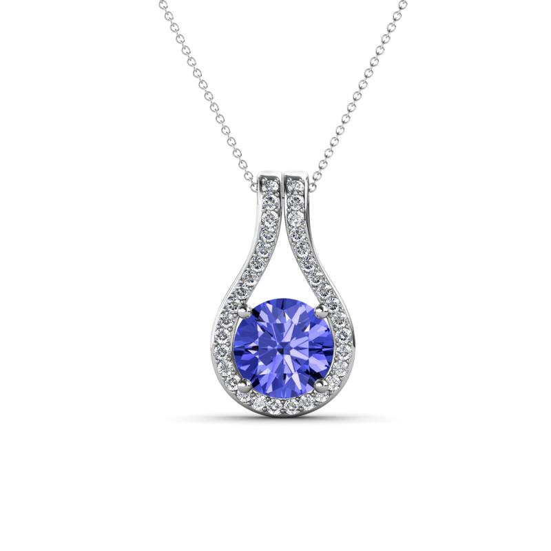 Lauren 6.50 mm Round Tanzanite and Diamond Accent Teardrop Pendant Necklace 