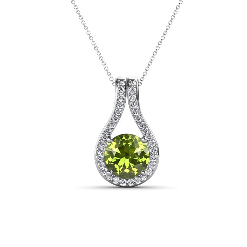 Lauren 6.50 mm Round Peridot and Diamond Accent Teardrop Pendant Necklace 
