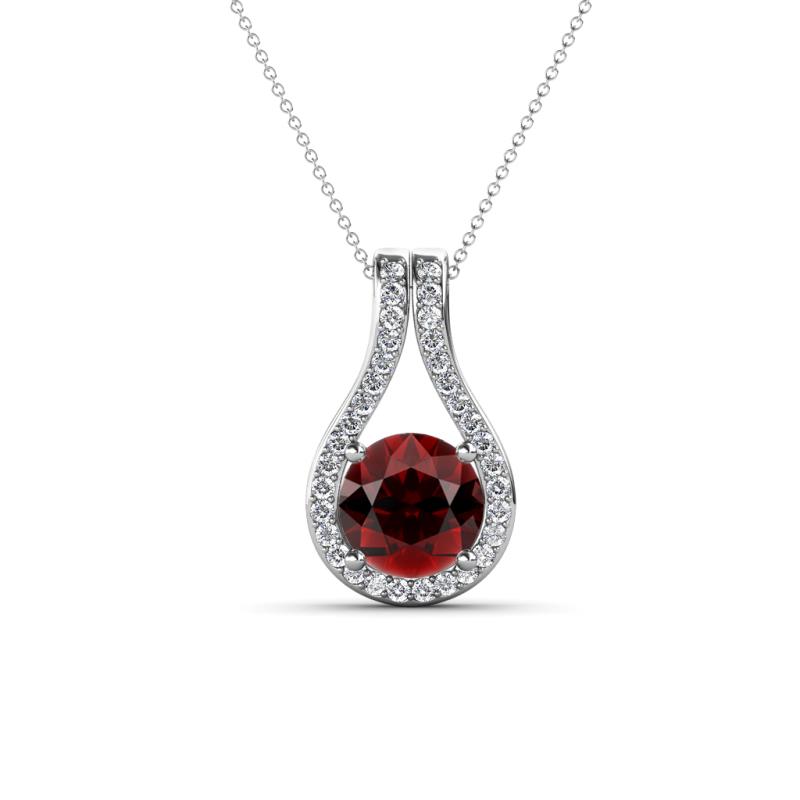 Lauren 6.50 mm Round Red Garnet and Diamond Accent Teardrop Pendant Necklace 