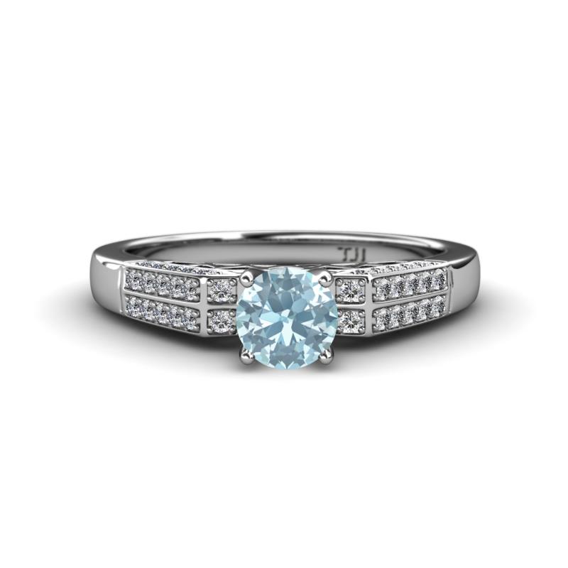 Meira Classic Round Aquamarine and Diamond Accent Engagement Ring 