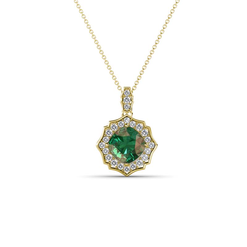 Carmel 5.00 mm Cushion Cut Lab Created Alexandrite and Round Diamond Scallop Frame Halo Pendant Necklace 