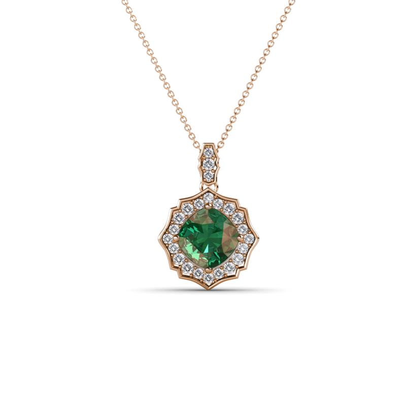 Carmel 5.00 mm Cushion Cut Lab Created Alexandrite and Round Diamond Scallop Frame Halo Pendant Necklace 