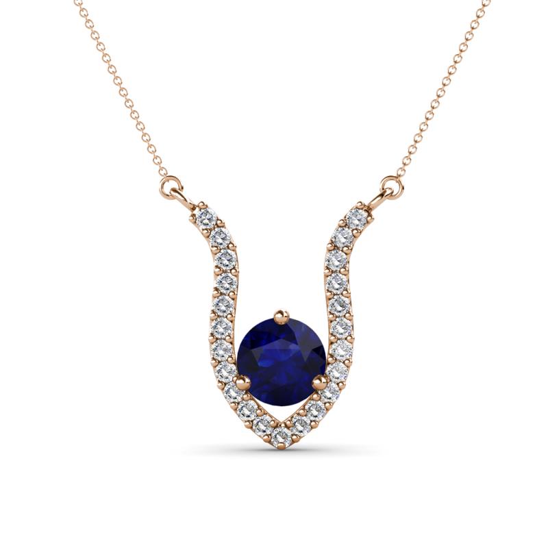 Lyra 6.00 mm Round Blue Sapphire and Diamond Accent Pendant Necklace 