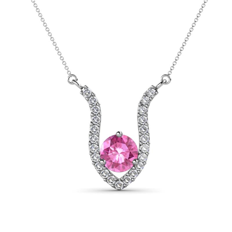 Lyra 6.00 mm Round Pink Sapphire and Diamond Accent Pendant Necklace 