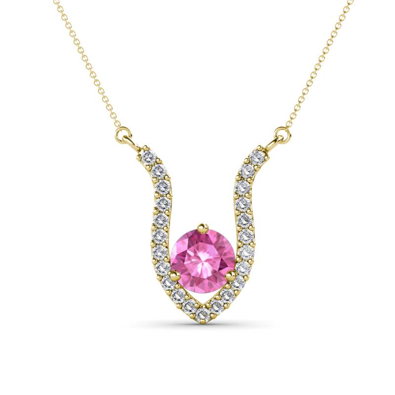Lyra 6.00 mm Round Pink Sapphire and Diamond Accent Pendant Necklace 