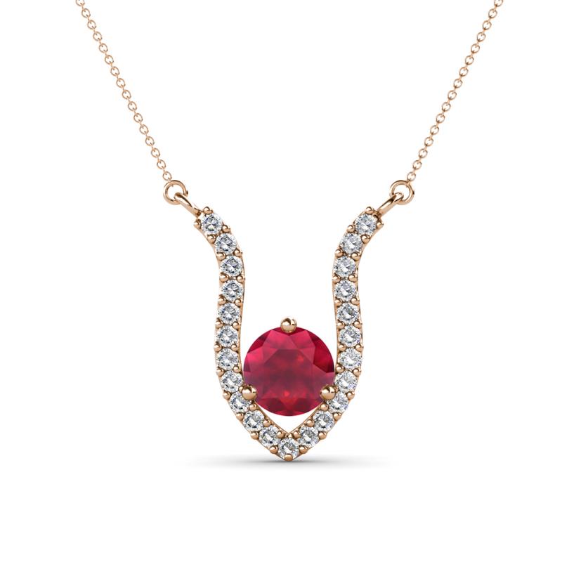 Lyra 6.00 mm Round Ruby and Diamond Accent Pendant Necklace 
